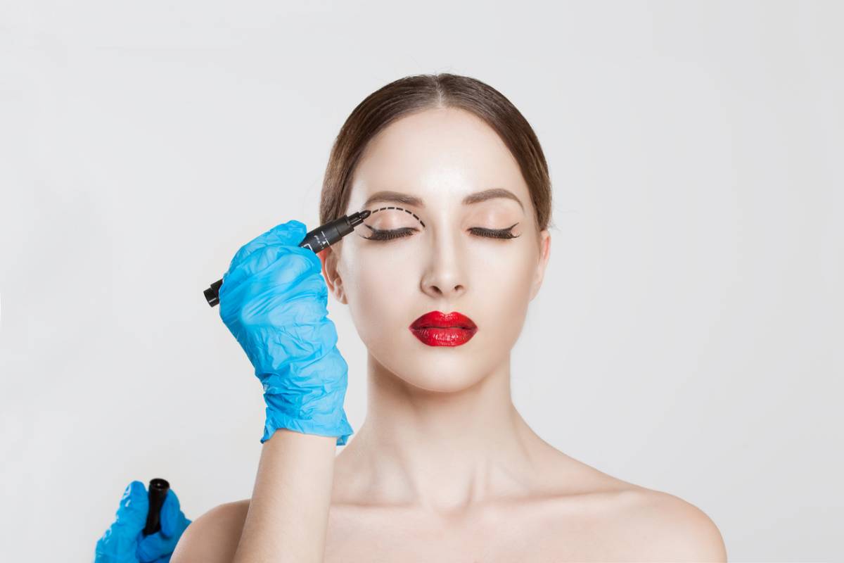 Woman getting one of several types of eyelid surgery